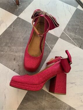 torrid Fuchsia Glitter Block Heel Mary Jane with Bow